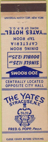 Matchbook Cover - Yates Hotel Syracuse NY