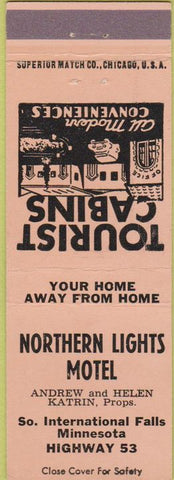 Matchbook Cover - Northern Lights Motel South International Falls MN peach