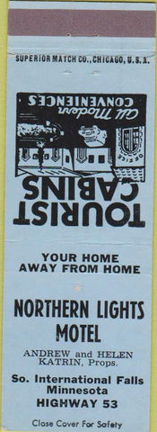 Matchbook Cover - Northern Lights Motel South International Falls MN blue