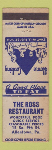 Matchbook Cover - Ross Restaurant Allentown PA