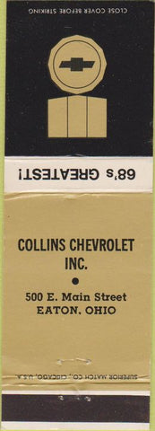 Matchbook Cover - Collins Chevrolet 1968 Eaton OH Chevelle Camaro