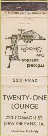 Matchbook Cover - Twenty One Lounge New Orleans LA WEAR