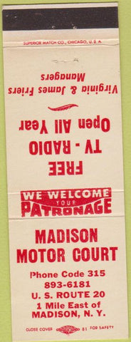 Matchbook Cover - Madison Motor Court Madison NY