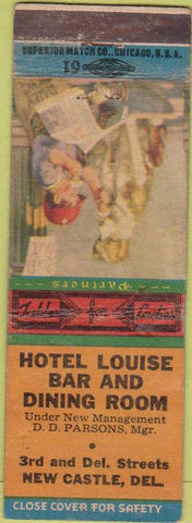 Matchbook Cover - Hotel Louise Bar New Castle DE