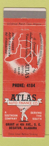 Matchbook Cover - Atlas Auto Finance Decatur AL low phone # WEAR