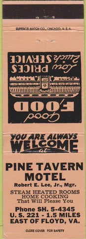 Matchbook Cover - Pine Tavern Motel Floyd VA peach