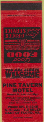 Matchbook Cover - Pine TAvern Motel Floyd VA red