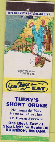 Matchbook Cover - Tubby's Short Order Bourbon IN hillbilly
