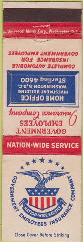 Matchbook Cover - US Government Insurance Washington DC