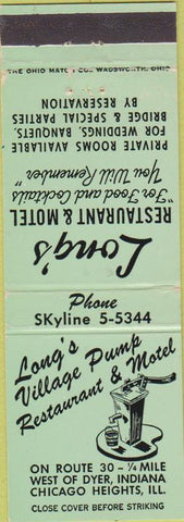 Matchbook Cover - Long's Village Pump Chicago Hieghts IL