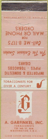 Matchbook Cover - A Garfinkel Tobacco Washington DC CREASE