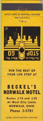 Matchbook Cover - Beckel's Norwalk Motel OH
