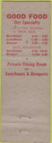 Matchbook Cover - The All States Dining Room worn no town