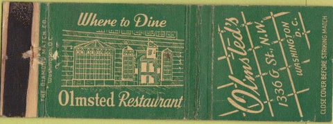 Matchbook Cover - Olmstead Restaurant Washington DC WEAR