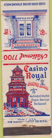 Matchbook Cover - Casino Royal Washington DC Chinese Food