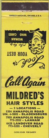 Matchbook Cover - Mildred's Beauty Bladesburg Lanham Cheverly MD