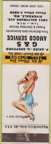 Matchbook Cover - G and S Amoco oil gas pinup Riverdale MD