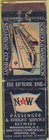 Matchbook Cover - Norfolk  and  Washington Steamboat Co Norfolk VA WEAR