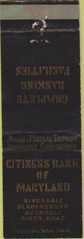 Matchbook Cover - Citizens Bank of Maryland Riverdale Bladensburg