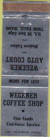 Matchbook Cover - Wegener Coffee Shop Twin Falls ID Silver