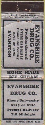 Matchbook Cover - Evanshire Drug Co Evanston WORN IL? IN?