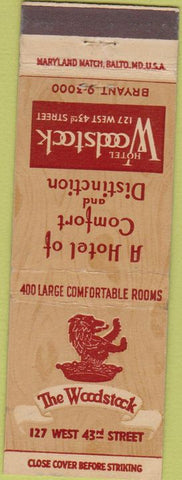 Matchbook Cover - Woodstock Hotel New York City