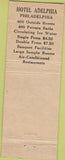 Matchbook Cover - Hotel Adelphia Philadelphia PA