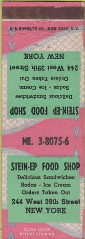 Matchbook Cover - Stein Ep Food Shop New York City pink/green