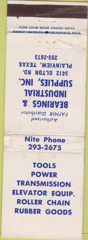 Matchbook Cover - Bearings  and  Tools Plainview TX wear