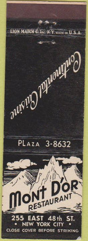 Matchbook Cover - Mont D'or Restaurant New York City