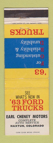 Matchbook Cover - 1963 Ford Trucks Earl Cheney Haxtun Colorado