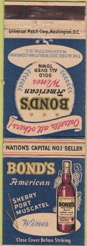 Matchbook Cover - Bond's American Wines Washington DC