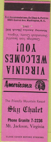 Matchbook Cover - Sky Chalet Mount Jackson VA