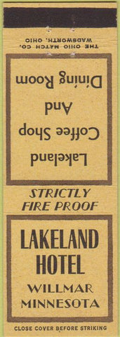 Matchbook Cover - Lakeland Hotel Willmar MN