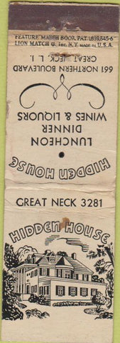 Matchbook Cover - Hidden House Restaurant Great Neck LI WEAR