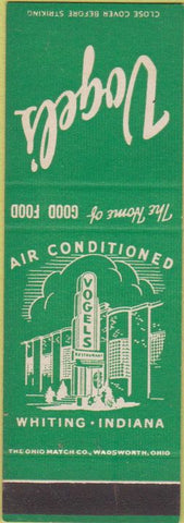 Matchbook Cover - Vogel's Whiting IN SAMPLE green