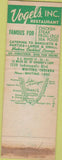 Matchbook Cover - Vogel's Whiting IN SAMPLE green