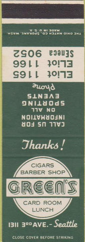 Matchbook Cover - Green's Cigars Barber Shop Seattle WA SAMPLE