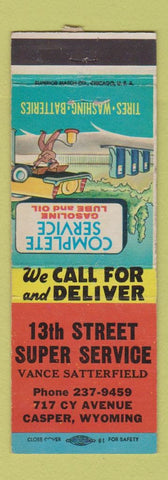 Matchbook Cover - 13th Street Super Service oil gas Casper WY Vance Satterfield