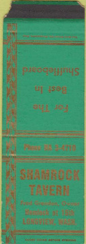 Matchbook Cover - Shamrock Tavern Longview WA shuffleboard WEAR