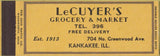 Matchbook Cover - LeCuyer's Grocery Kankakee IL SAMPLE