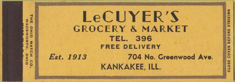 Matchbook Cover - LeCuyer's Grocery Kankakee IL SAMPLE