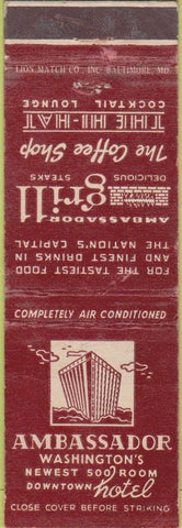 Matchbook Cover - Ambassador Hotel Washington DC