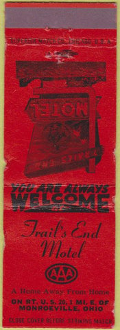 Matchbook Cover - Trail's End Motel Monroeville OH WORN