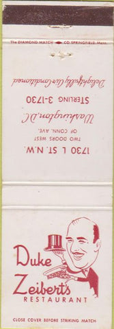 Matchbook Cover - Duke Zeibert's Restaurant Washington DC