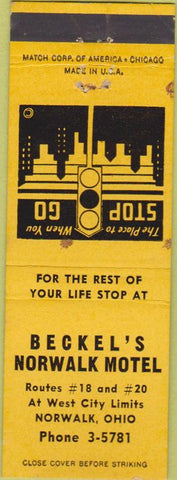 Matchbook Cover - Beckel's Norwalk Motel OH yellow