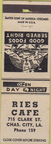Matchbook Cover - Ries Cafe Charles City IA
