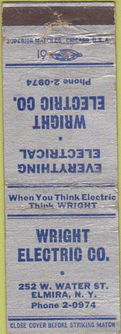 Matchbook Cover - Wright Electric Elmira NY