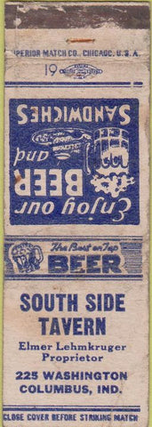 Matchbook Cover - South Side Tavern Columbus IN POOR