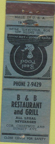 Matchbook Cover - B and B Restaurant NO TOWN
